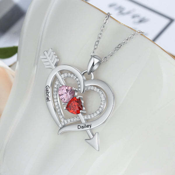 Heart Arrow Pendant Personalized 2 Names & Birthstone Necklace for Couple-silviax