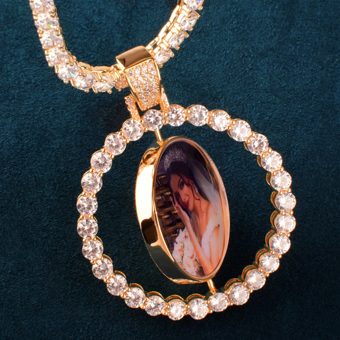 Tennis Chian Double Side Rotating Round Personalized Custom Photo Pendant Necklace-silviax