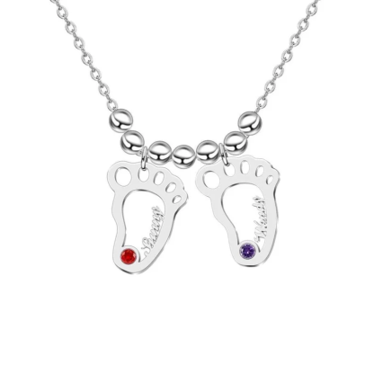 Custom 1 to 5 Names Baby Children Footprints with Birthstone Necklace Mother Gift-silviax