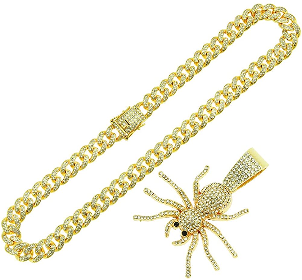 Hip Hop Iced Out Cuban Chain Spider Pendant Necklace Gold Plated Necklaces Jewelry Gift for Men-silviax