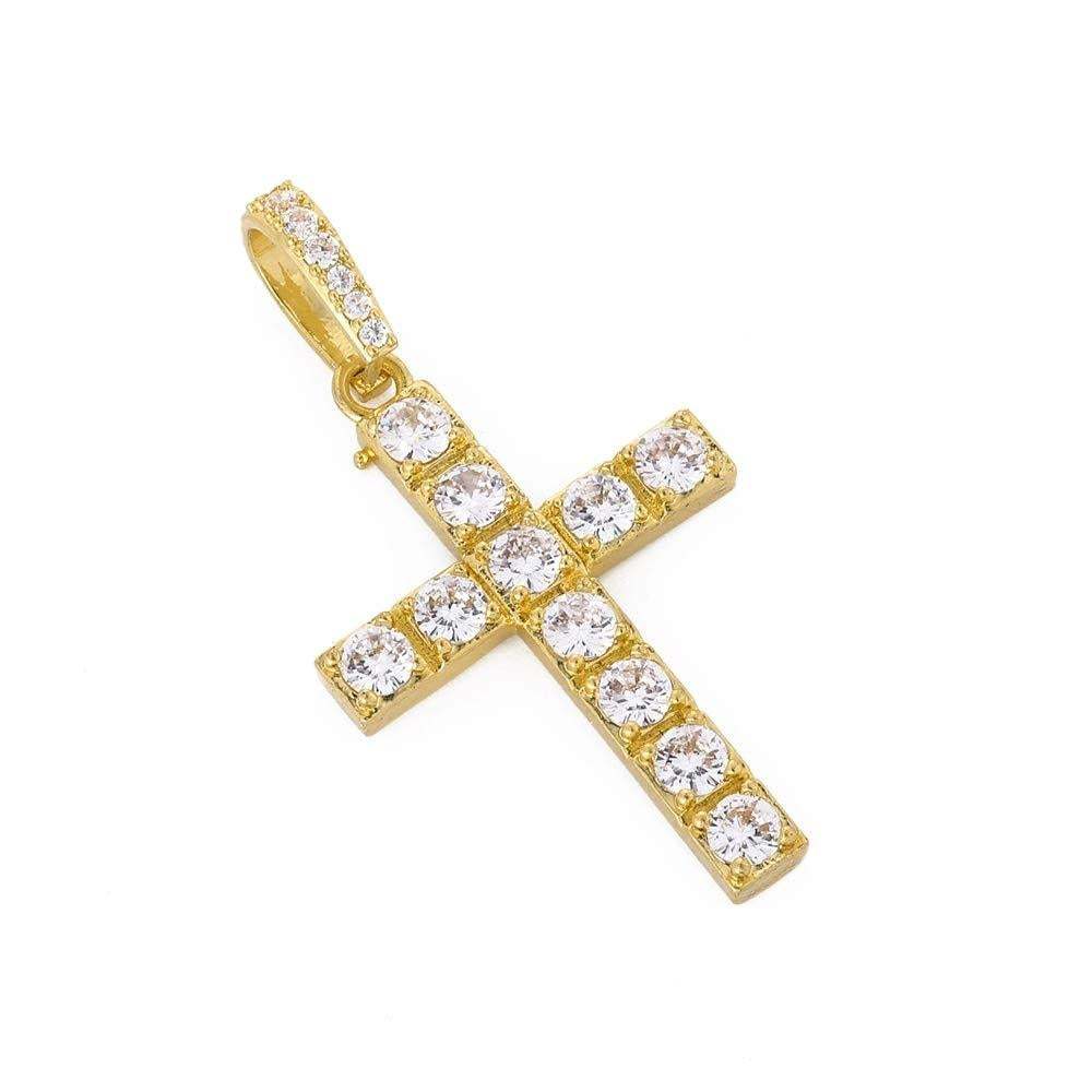 Cross Pendant Necklace Tennis Chain Gold Plated for Men and Women-silviax