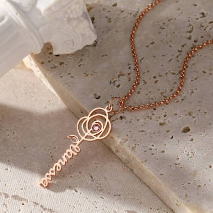 Flower Vertical Pendant With Birthstone Personalized Custom Name Necklace Mother Gift-silviax