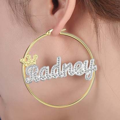 Crown Two Tone Custom Name Bracelet Earrings and Double Plate Necklace Set Gold Plated-silviax