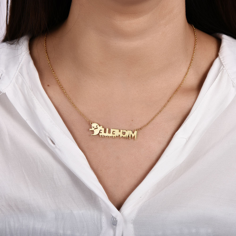 Halloween Scary Ghost Personalized Custom Gold Plated Name Necklace-silviax