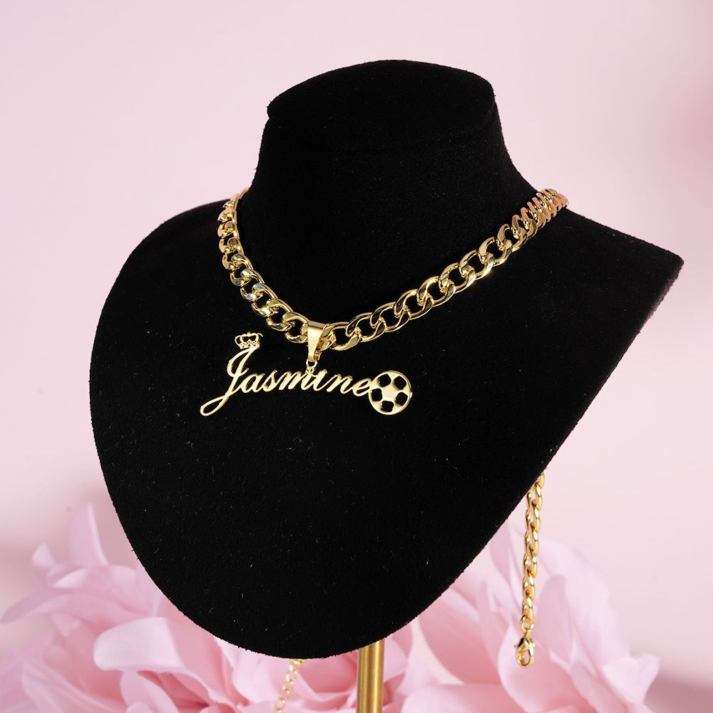 Personalized Kids Football Soccer Crown Name Necklace Engraved Bracelet Set-silviax
