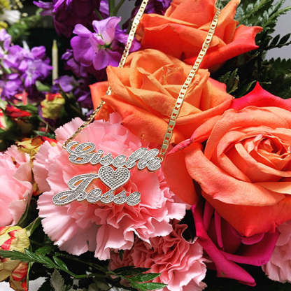 Personalized Two Tone Couples Double Name Necklace with Heart -silviax