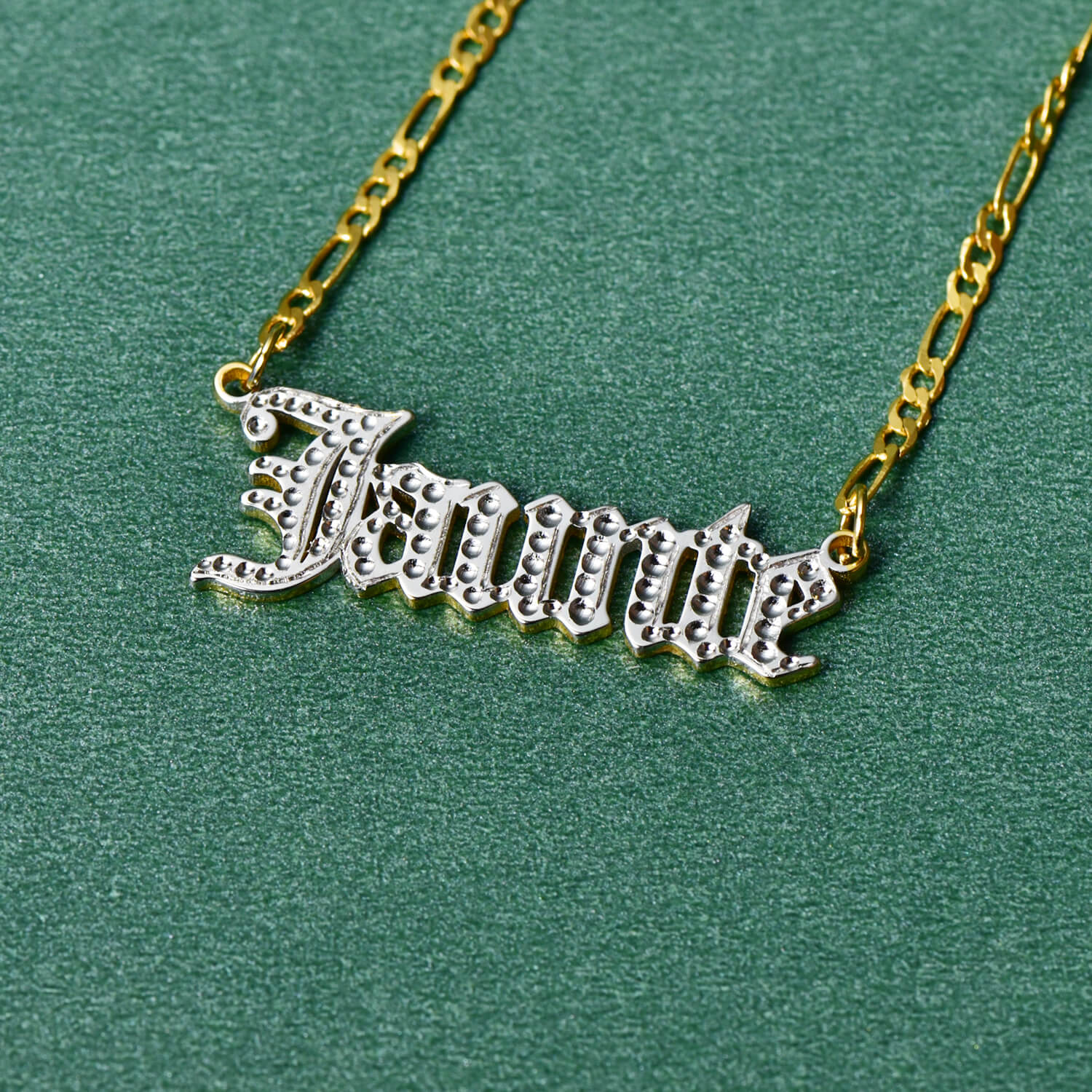 Two Tone Old English Font Personalized Custom Gold Plated Name Necklace-silviax