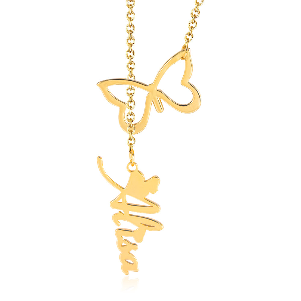 Gold Plated Custom Name Necklace with Butterfly-silviax