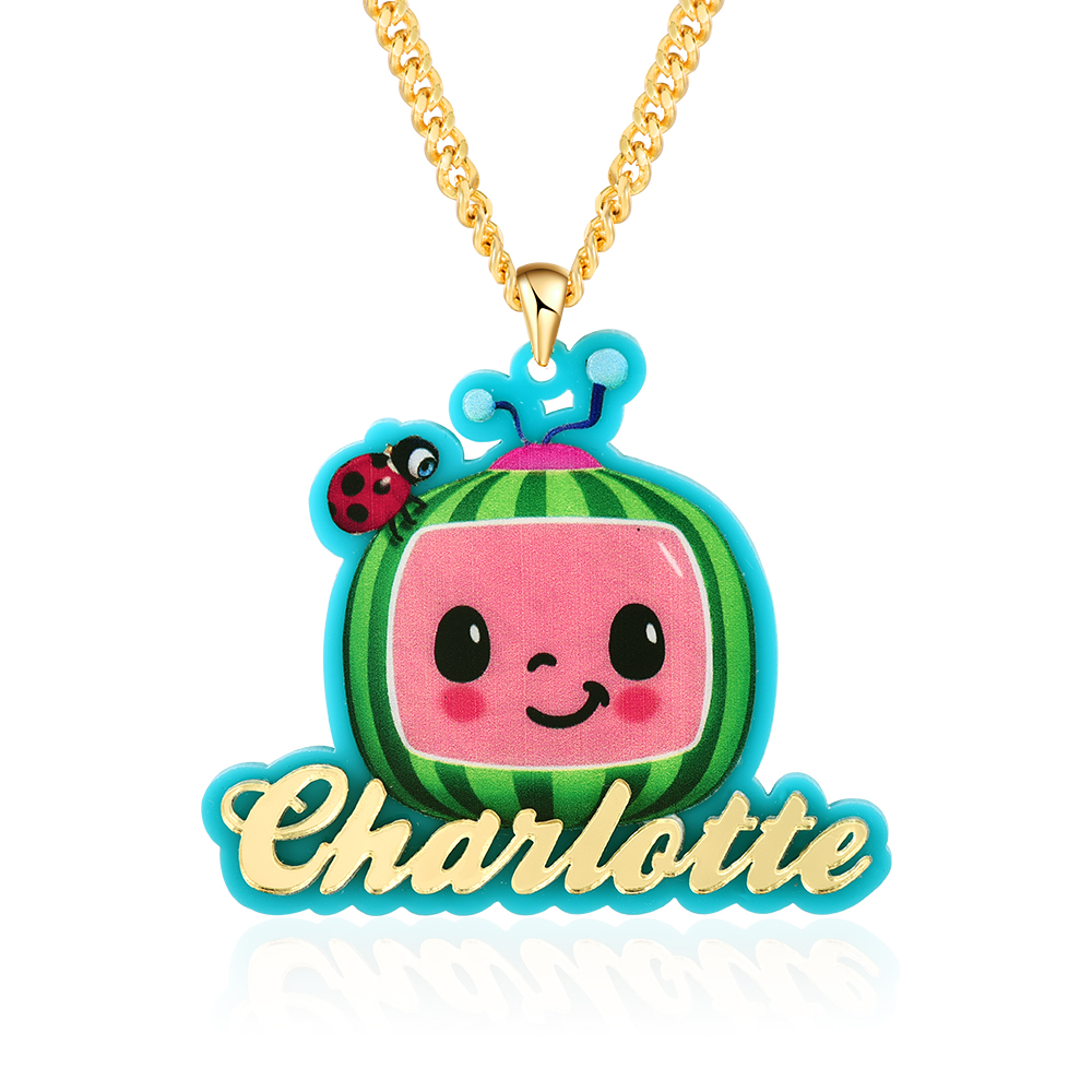 Cute Cartoon Watermelon Necklace Personalized Acrylic Name Necklace for Children-silviax