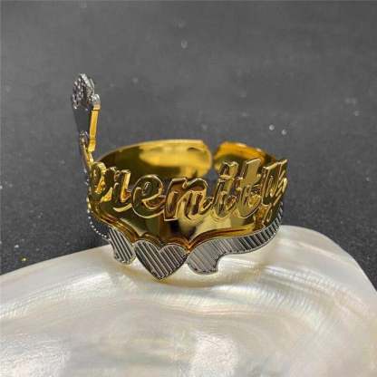 Two Tone Nameplate with Crown Heart Cuff Bangle Personalized Custom Gold Plated Name Bracelet-silviax