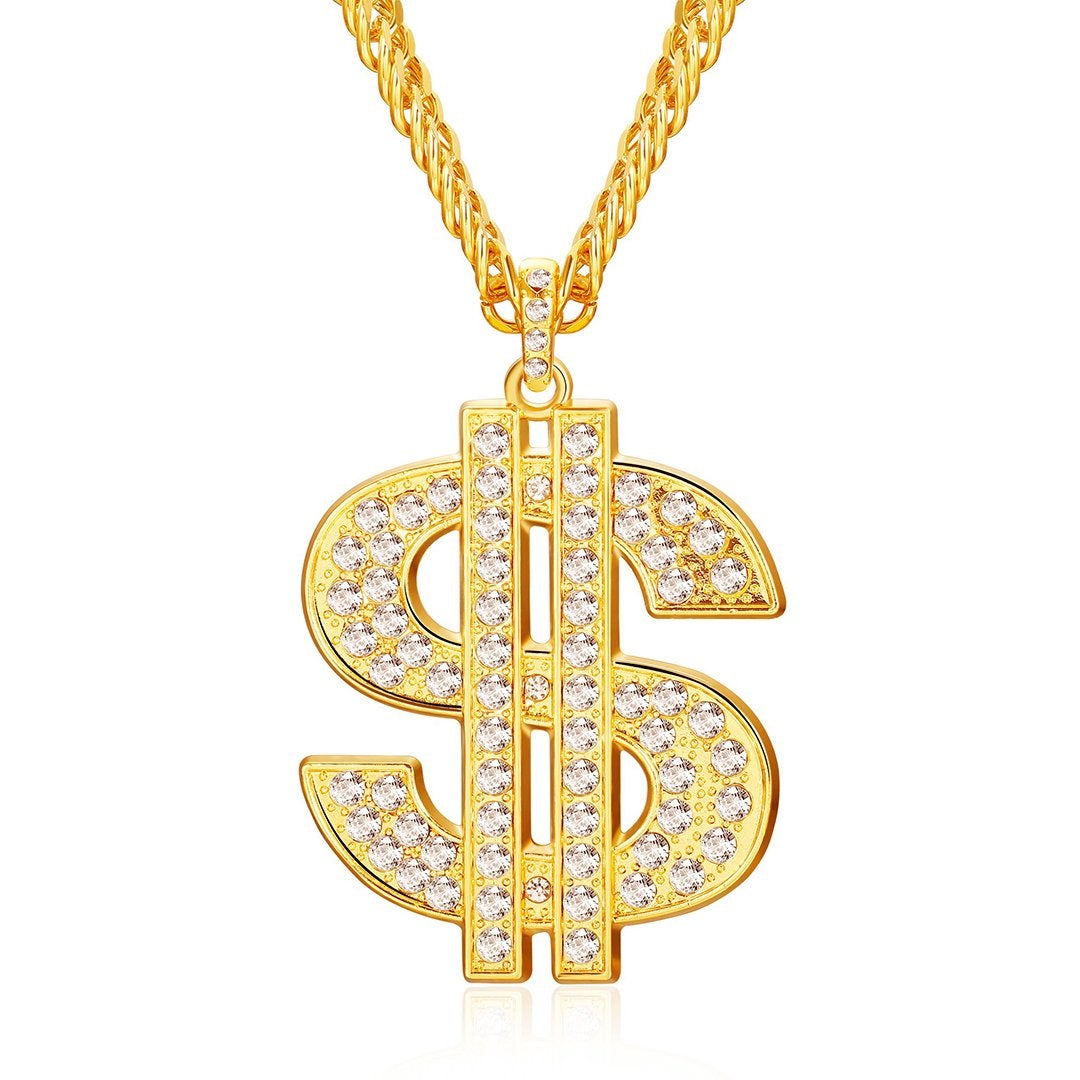 Hip Hop Dollar Sign Pendant Necklace Gold Plated Copper Jewelry