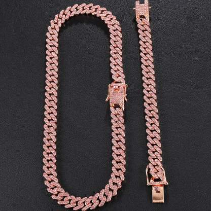 12mm Rose Gold Cuban Chain Necklace and Bracelet Set-silviax