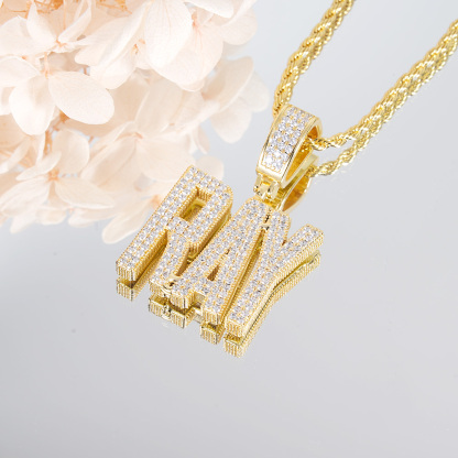 Hip Hop Style Custom Block Pendant Zirconia Initial Name Necklace 2 to 6 Letters-silviax