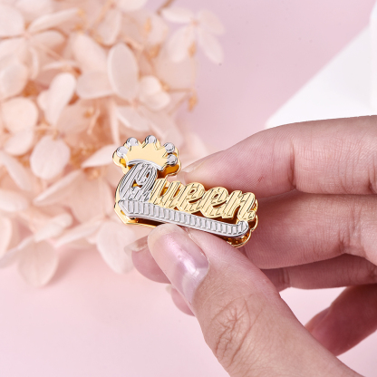 Double Plate Two Tone with Crown Nameplate Personalized Custom Name Stud Earrings-silviax