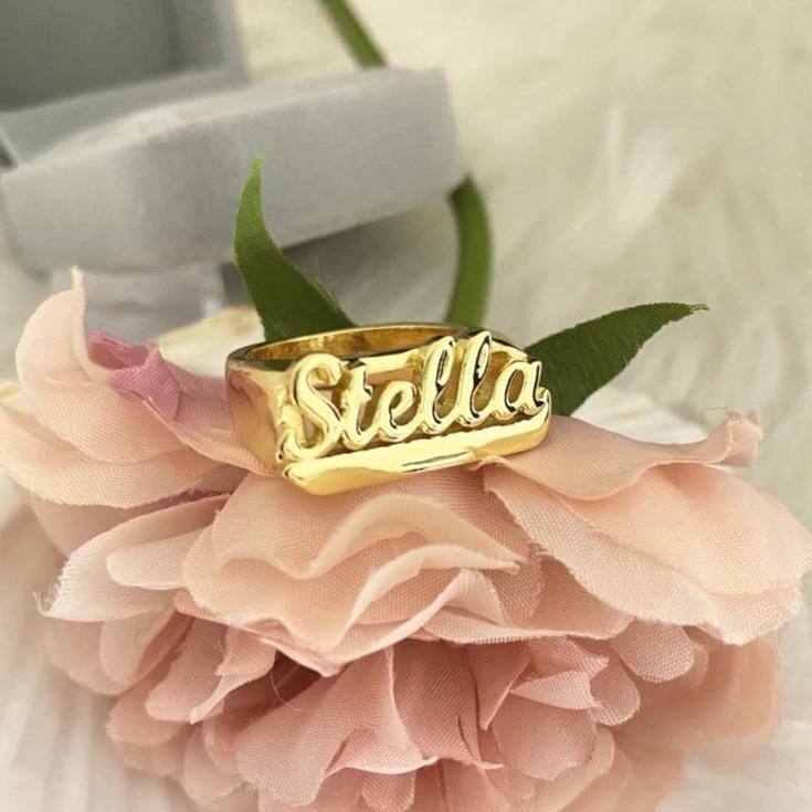 Personalized Custom Nameplate Gold Plated 3D Name Ring Women Girlfriend Gift-silviax