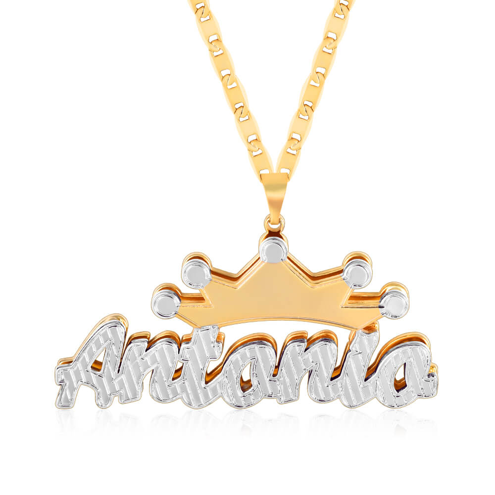 Double Layer Two Tone Crown Personalized Custom Gold Plated Name Necklace-silviax