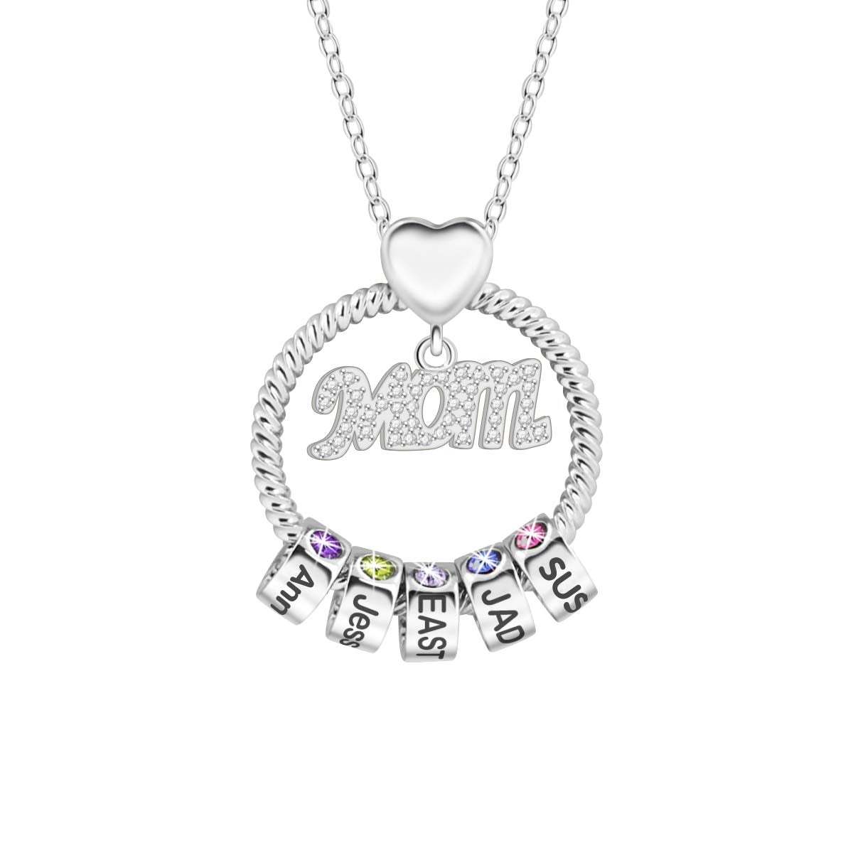 Mom 1-5 Name Beads and Birthstones Personalized Custom Family Necklace Jewelry Mother's Day Gift for Women Mom-silviax
