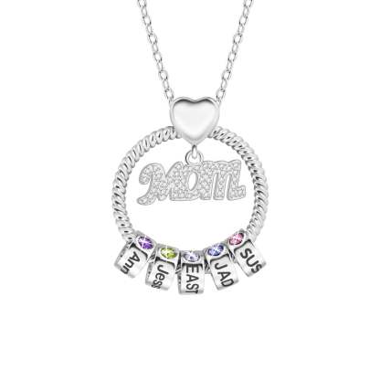 Mom 1-5 Name Beads and Birthstones Personalized Custom Family Necklace Jewelry Mother's Day Gift for Women Mom-silviax