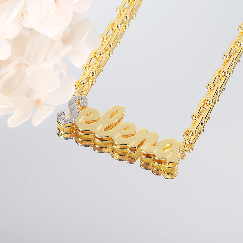 U Type Chain Double Layer Personalized Custom Name Necklace-silviax