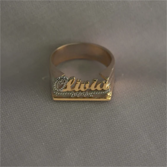 Two Tone Two Hearts Underline Personalized Custom Gold Plated Name Ring-silviax