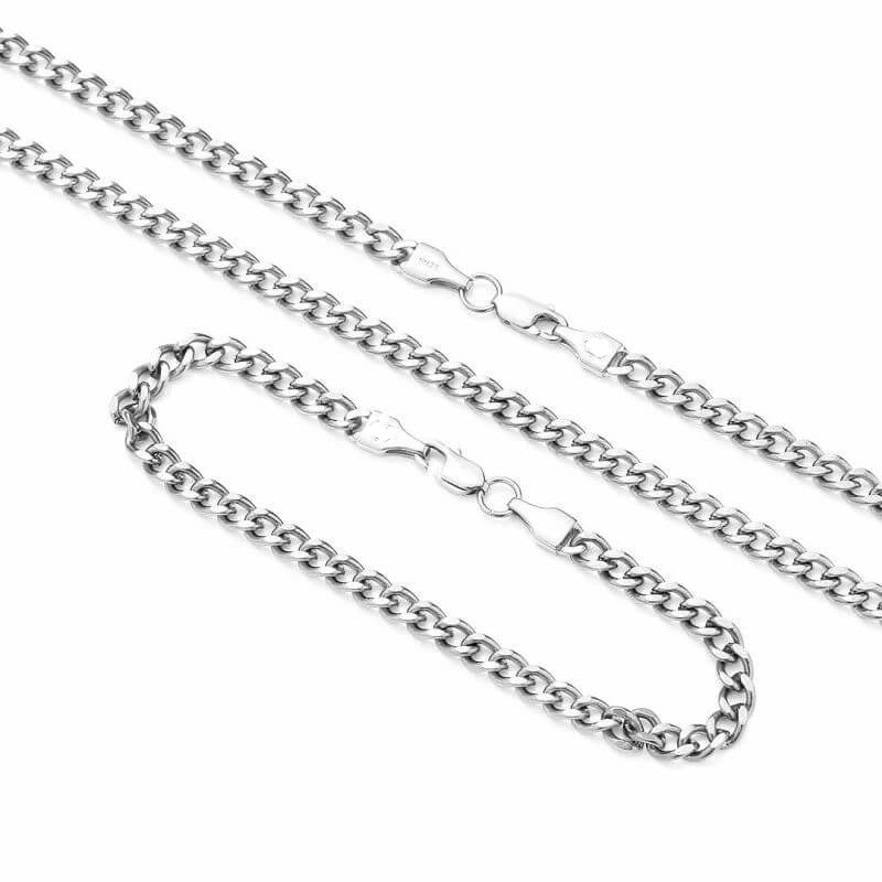 3-7mm Cuban Link Chain White Gold Plated Necklace and Bracelet Set-silviax