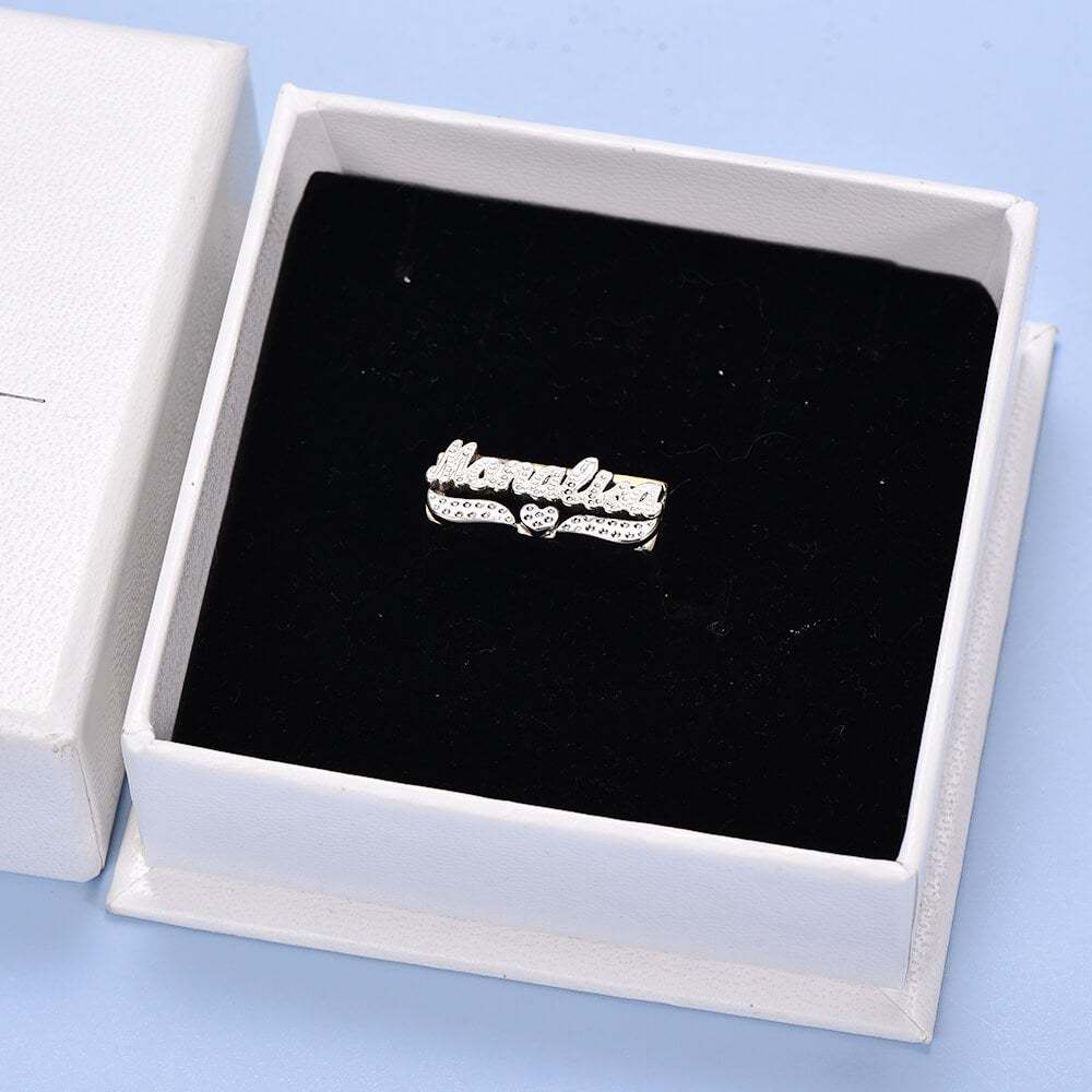 Two Tone Gold Plated Personalized Name Ring with Heart-silviax