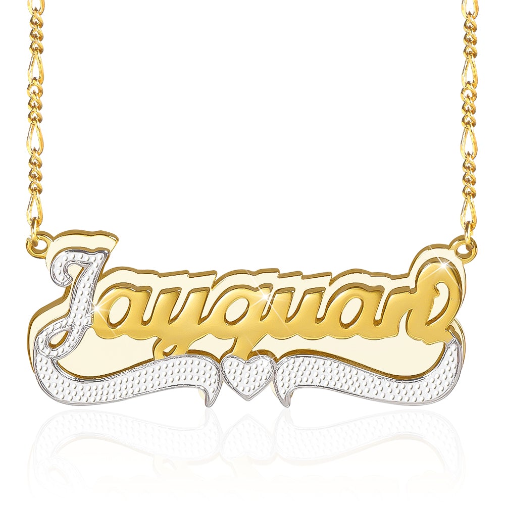 Double Layer Two Tone Gold Plated Personalized Custom Name Necklace with Heart-silviax