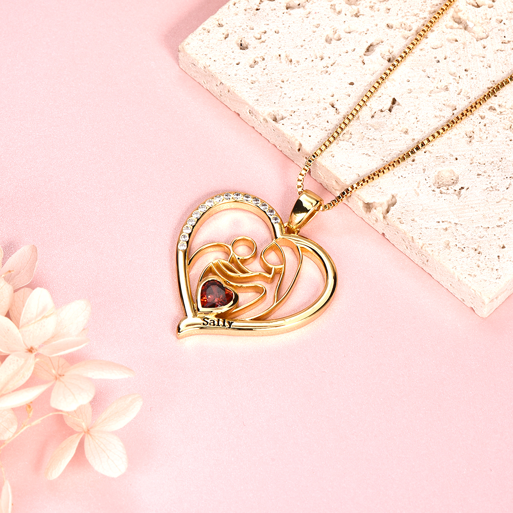 Custom Heart Necklace For Mom with Birthstone Box Chain Mother Gift-silviax