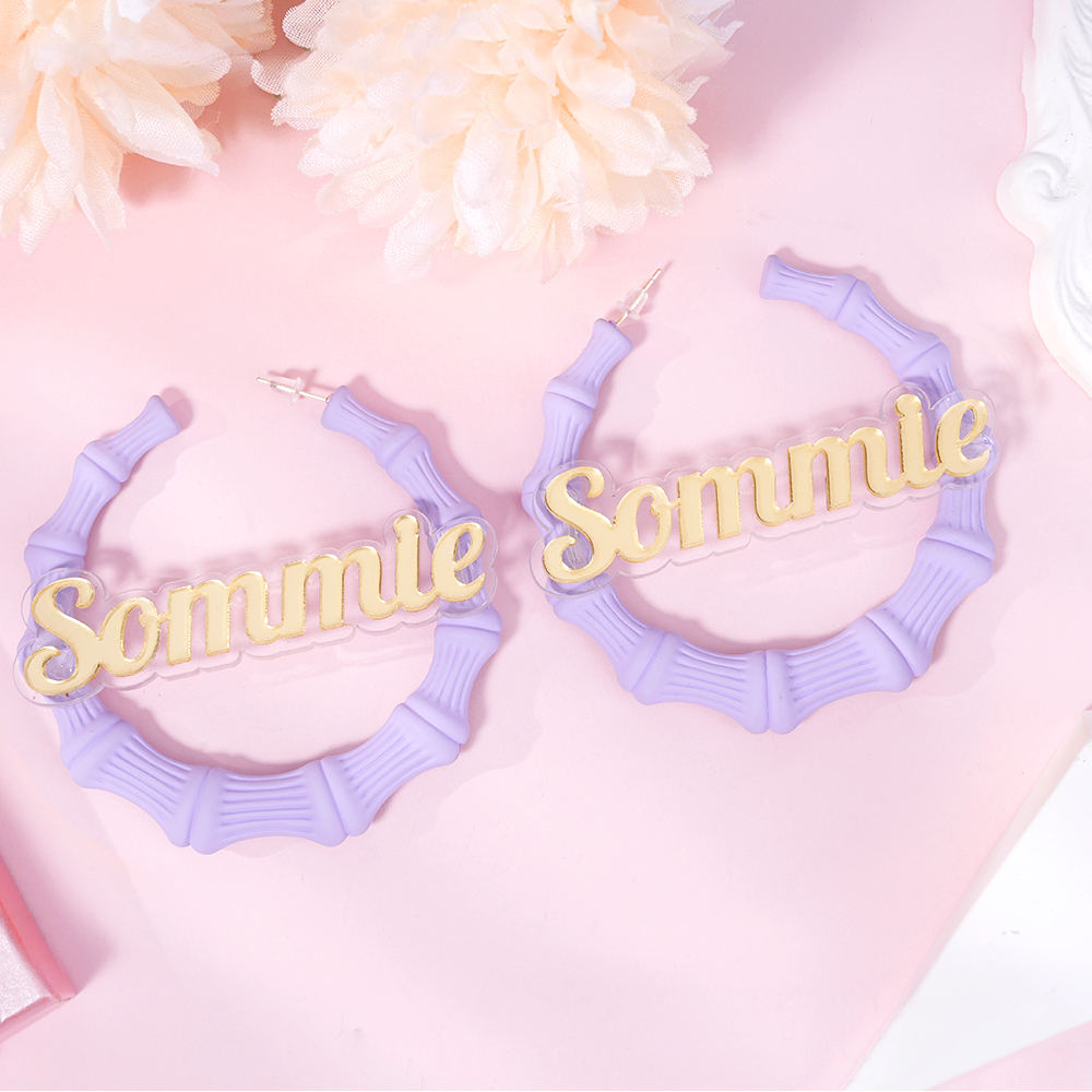 60mm Bamboo Earrings Personalized Custom Acrylic Macron Gorgeous Name Earrings -silviax
