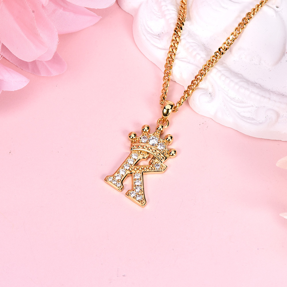 Customized Iced Out Crown A-Z Letter Initial Necklace Hip Hop Style-silviax