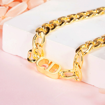 Personalized Two Initial Choker Necklace with Cuban Chain-silviax