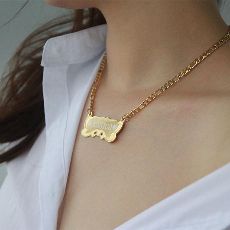 Gold Plated Personalized Two Tone Nameplate Necklace-silviax