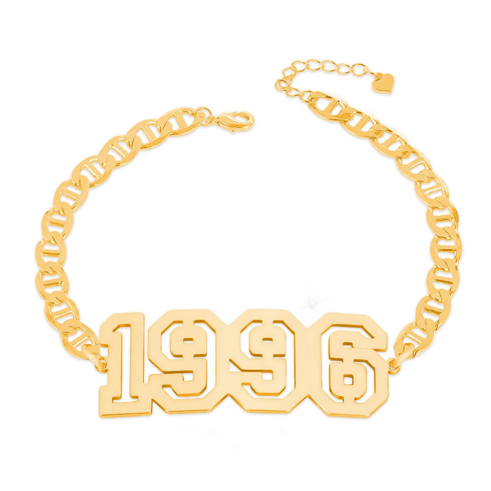 Hollow Number Year Personalized Custom Gold Plated Number Bracelet-silviax