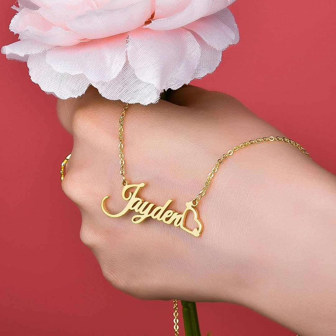 Hollow Heart Gold Plated Name Necklace Personalized Custom Jewelry Gift for Mom Girlfriend Wife-silviax