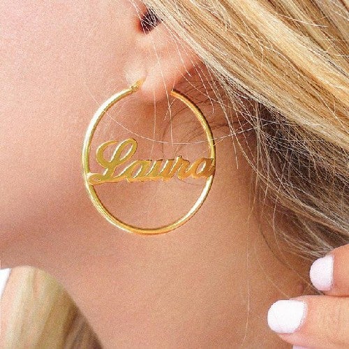 Gold Plated Custom Hoop Name Earrings-silviax