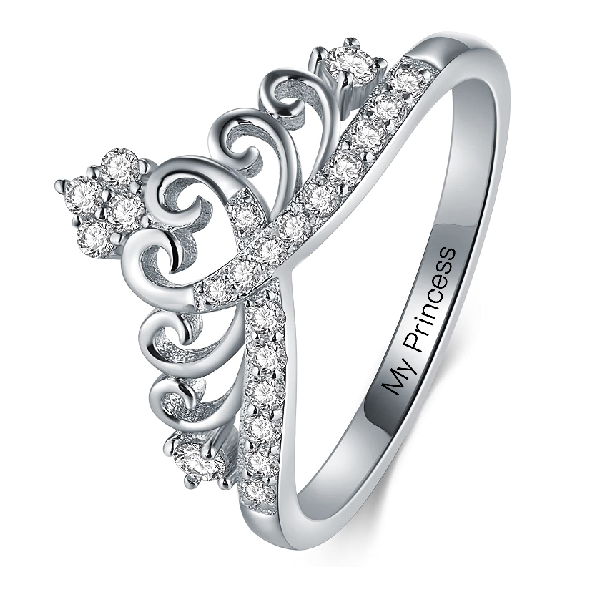 Personalized Sterling Silver Crown Cubic Zirconia Bridal Wedding Ring-silviax