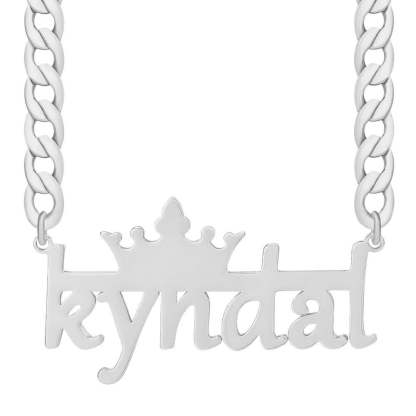 Crown And Horizontal Line With Cuban Chain Personalized Custom Gold Plated Name Necklace-silviax