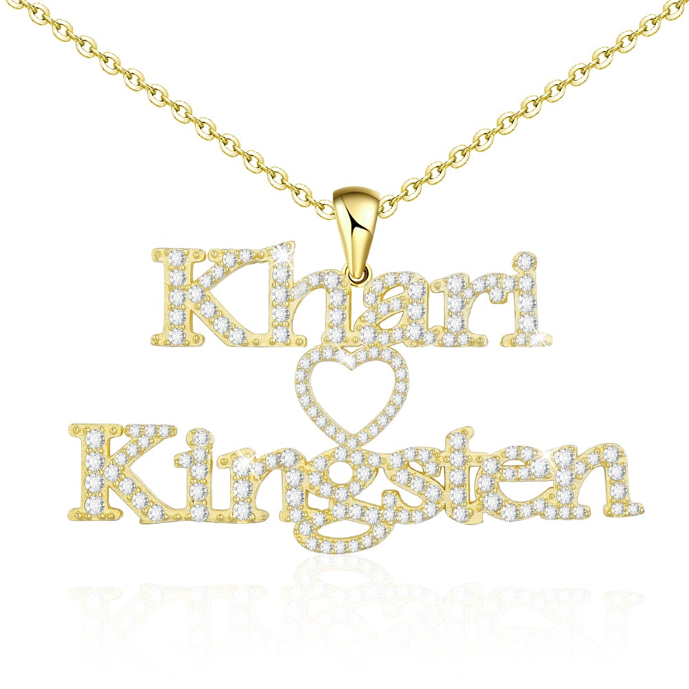 Two Names with Love Heart Gold Plated Personalized Name Necklace-silviax