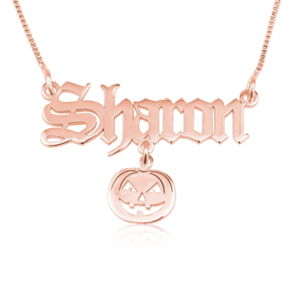 Halloween Personalized Custom Gold Plated Pumpkin Pendant Name Necklace-silviax