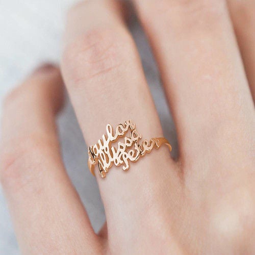 Three Names Personalized Custom Ring Gold Plated-silviax