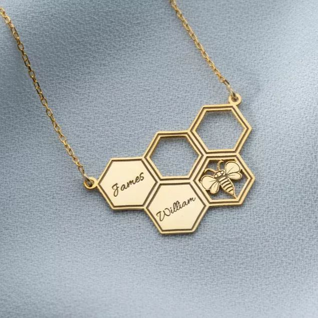 1 To 4 Names Honeycomb Pendant Personalized Custom Name Necklace Family Necklace Gold Plated -silviax