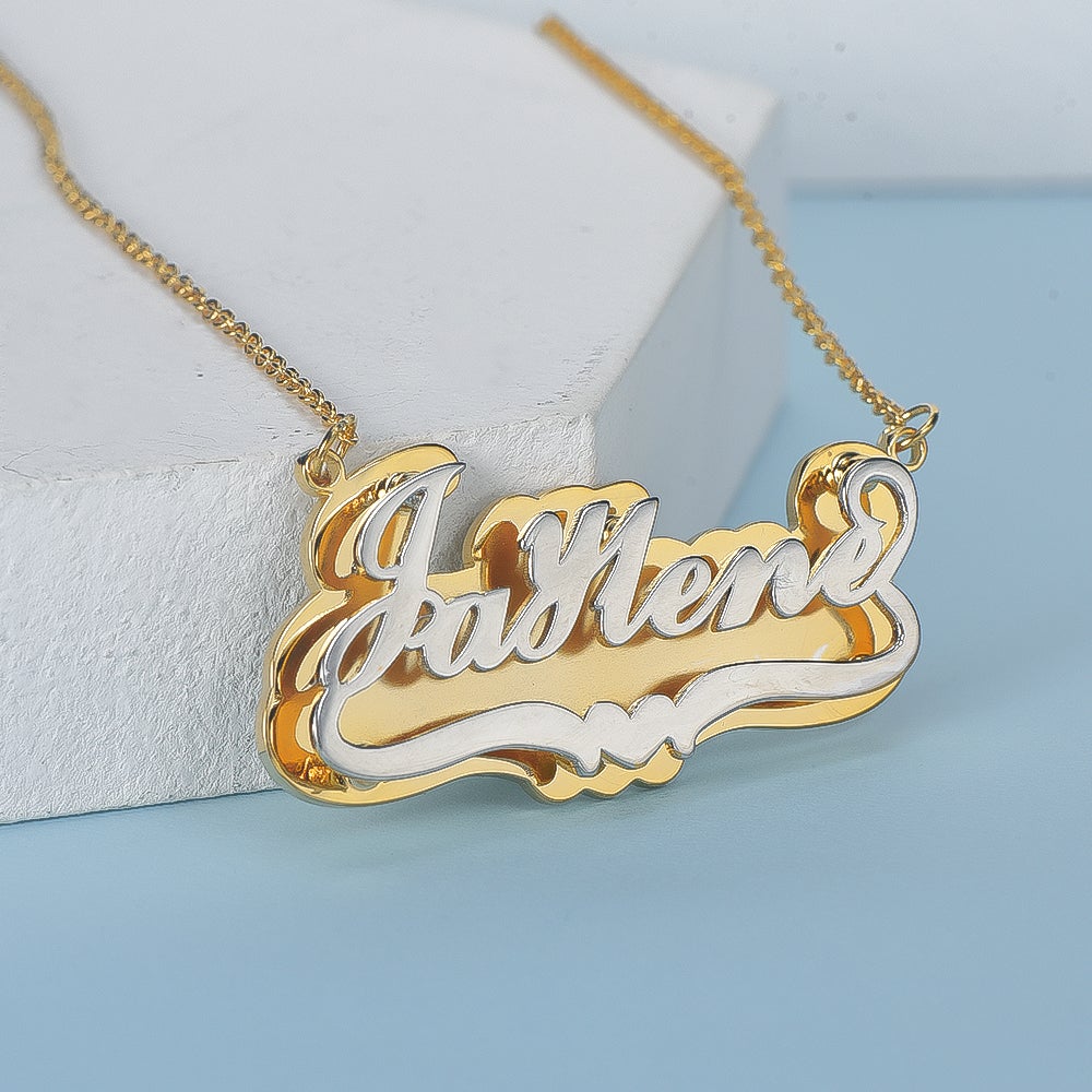 Double Layer Two Tone Personalized Custom Gold Plated Name Necklace-silviax