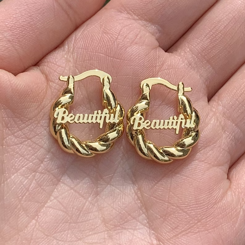 Personalized Custom Gold Plated Nameplate Hoop Earrings Kids Earrings-silviax