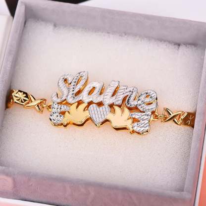 Double Layer Two Tone with Two Birds Gold Plated XOXO Chain Personalized Custom Name Bracelet-silviax