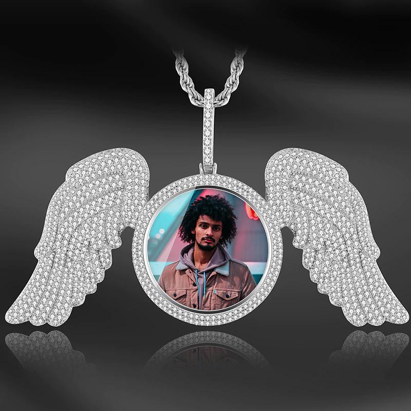 Angel Wings Round Pendant Photo Necklace Gold Plated-silviax
