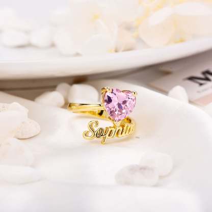 Heart Birthstone Personalized Custom Gold Plated Name Ring Mother Gift-silviax