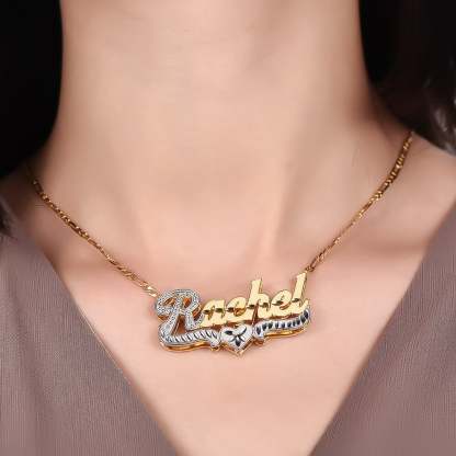 Double Layer Two Tone Heart Nameplate Personalized Custom Gold Plated Name Necklace-silviax