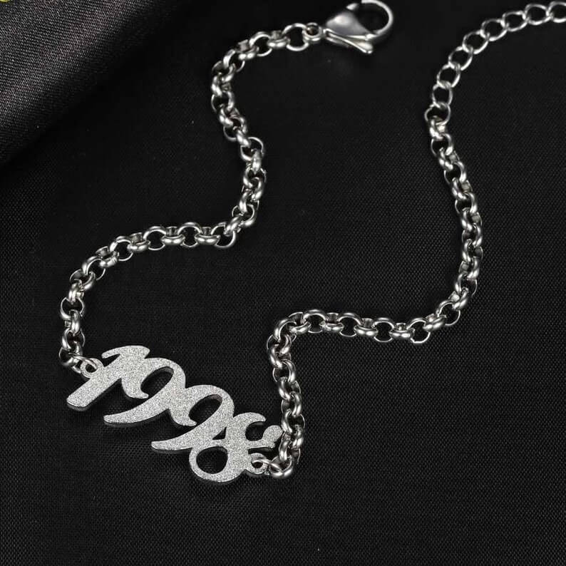Year Date Personalized Custom Gold Plated Number Bracelet-silviax