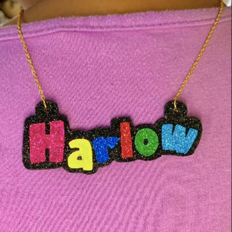 Multicolor Glitte Black Outline Personalized Custom Kids Name Necklace-silviax