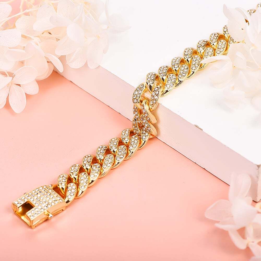 12MM Cuban Chain Gold Plated CZ Fully Iced-Out Necklace Hip Hop Style Jewelry for Men Women-silviax